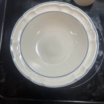 Cordella Bluet Cereal Bowls 6 7/8" Stoneware Blue Trim Scalloped Floral Set 8 - Thumbnail 3