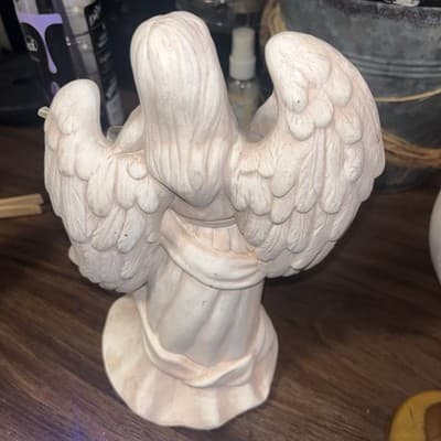 Porcelain Ivory Angel Holding Scroll, Stands 9 inches Tall - Thumbnail 3