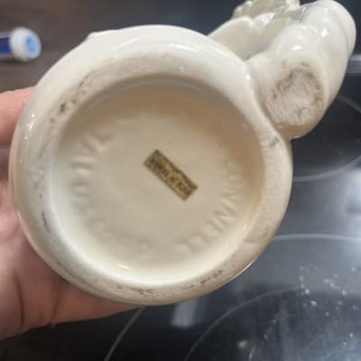 Vintage 1994 McConnell Talus Corp White Angel Handle Lily Motif Coffee Mug Cup - Thumbnail 4