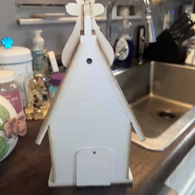 Beautiful Bird House 15" Tall Weathered Look Pink And White - Thumbnail 3