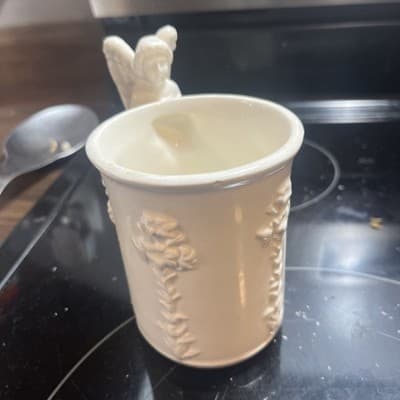 Vintage 1994 McConnell Talus Corp White Angel Handle Lily Motif Coffee Mug Cup - Thumbnail 2