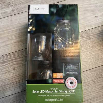 Mason Jar 10 String Lights by Mainstays - NIB - Clear Bulb/Brown Wire - Image 1
