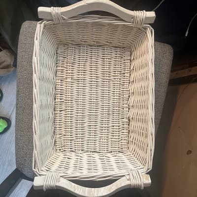 White Wash Basket w/ Handles 17” x 11.5” x 5” - Image 1