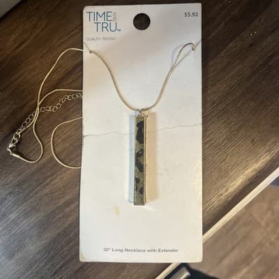 time and tru 32” Long Necklace With Extender. Gold With Green Faux Print - Image 1