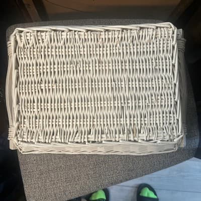 White Wash Basket w/ Handles 17” x 11.5” x 5” - Thumbnail 4