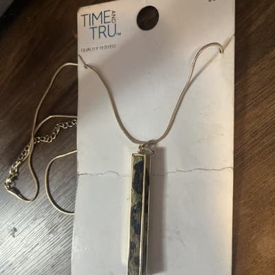 time and tru 32” Long Necklace With Extender. Gold With Green Faux Print - Thumbnail 2