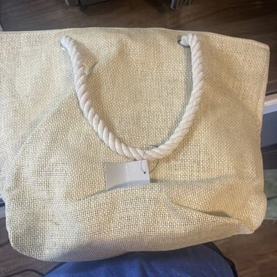 West Loop Brand Beach Tote Bag From Walgreens Beige Zip Close 18 X 15x 7” - Thumbnail 2
