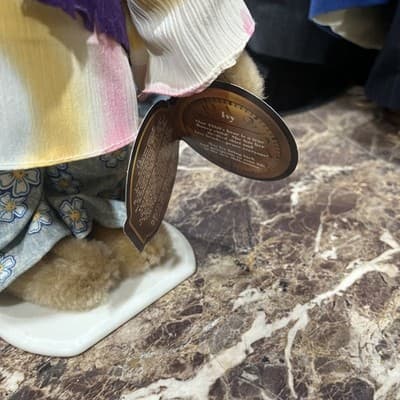 Vintage Brass Button Teddy Bear IVY 1960s w/ Stand Tags Hippie Flower Child - Thumbnail 2