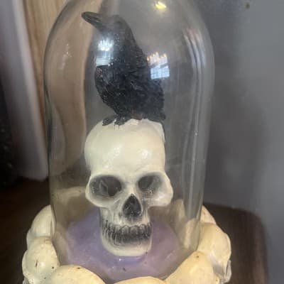 Skull With Raven Inside Glass Bottle With Cork & Skulls Around Bottom Needs Batt - Thumbnail 3
