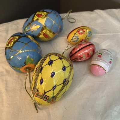 Wooden Hand Painted Ukrainian Pysanky Easter Eggs Pysanki Easter SET OF 6 EGGS - Image 1