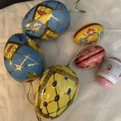 Wooden Hand Painted Ukrainian Pysanky Easter Eggs Pysanki Easter SET OF 6 EGGS - Thumbnail 2