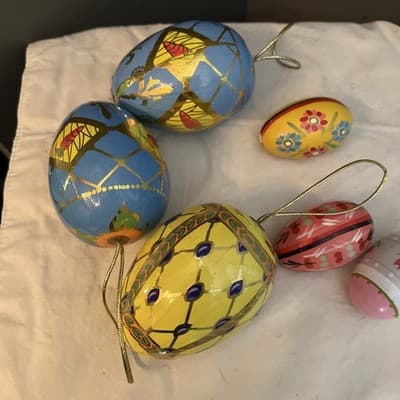 Wooden Hand Painted Ukrainian Pysanky Easter Eggs Pysanki Easter SET OF 6 EGGS - Thumbnail 4