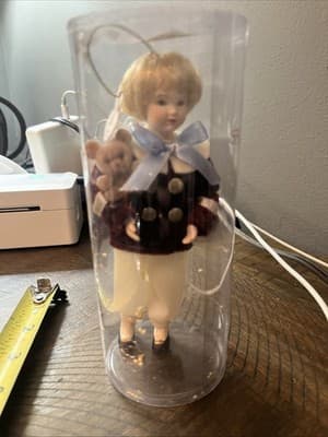 Vintage Doll Pearls And pretties Ceramic Doll Blonde With Teddy bear &red Jacket - Image 1