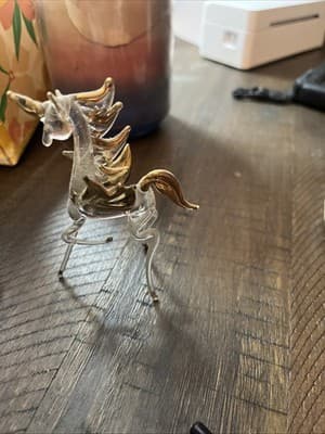 Hand Blown Glass Unicorn/Horse With Gold Wings, Tail And Mane. 50+ Years Old - Image 1