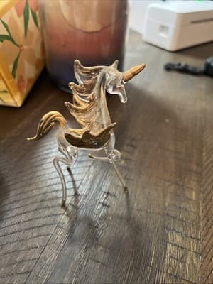 Hand Blown Glass Unicorn/Horse With Gold Wings, Tail And Mane. 50+ Years Old - Thumbnail 3