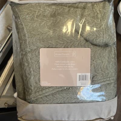 Home Trends Super Soft Blanket 100% Cotton King Size 102” W D 90” Olive Green - Thumbnail 3