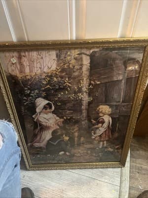 Gold Fram Canvas With A Dog And Children - Thumbnail 2