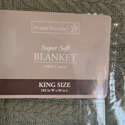 Home Trends Super Soft Blanket 100% Cotton King Size 102” W D 90” Olive Green - Thumbnail 2