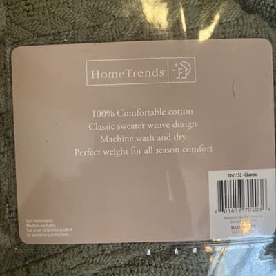 Home Trends Super Soft Blanket 100% Cotton King Size 102” W D 90” Olive Green - Thumbnail 4