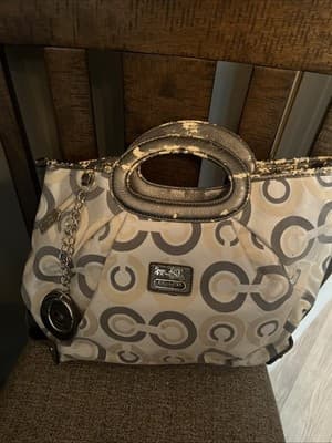 coach beige and grey leather handbag Used - Thumbnail 3