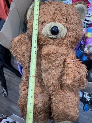 VintagE 24" Dollcraft Nov Fluffy Beige Teddy Bear ~ Orange Eyes ~ Plastic Nose - Thumbnail 2