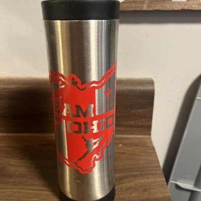 Team Ohio USA Gymnastics Stainless Steel Tumbler Silver, Red Ohio Outline - Image 1