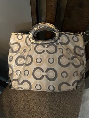 coach beige and grey leather handbag Used