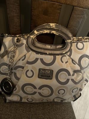 coach beige and grey leather handbag Used - Thumbnail 4