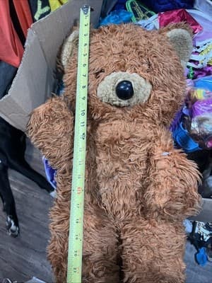 VintagE 24" Dollcraft Nov Fluffy Beige Teddy Bear ~ Orange Eyes ~ Plastic Nose - Image 1