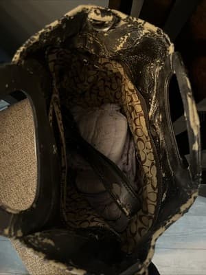 coach beige and grey leather handbag Used - Thumbnail 2