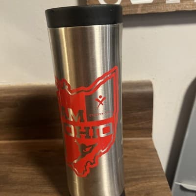 Team Ohio USA Gymnastics Stainless Steel Tumbler Silver, Red Ohio Outline - Thumbnail 2
