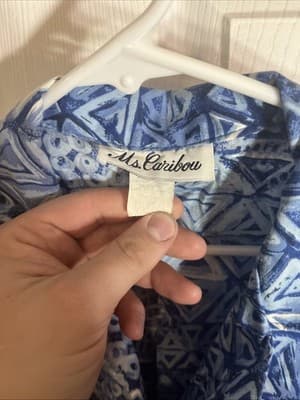Womens 3xl Blue Sea Patterned Blouse Ms. Caribou With White Blend Cotton/poly - Thumbnail 2