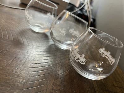 Vintage 3 DOOLEY'S TOFFEE Rockers Liqueur Glasses Swirling Round Bottoms - Thumbnail 3