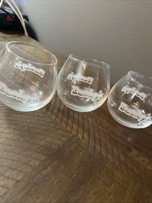 Vintage 3 DOOLEY'S TOFFEE Rockers Liqueur Glasses Swirling Round Bottoms - Image 1