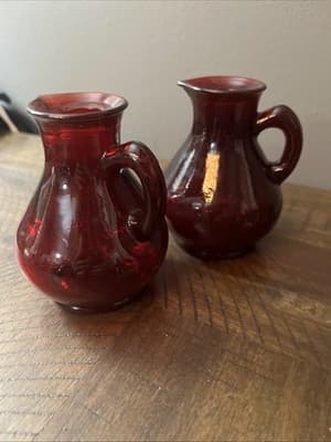 AVON CAPE COD RUBY RED SYRUP SMALL 3 3/4" HIGH NO STOPPER EXC Set Of 2 - Image 1