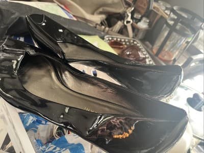 antonio melani black flats toe cutout gloss 10 medium - Image 1