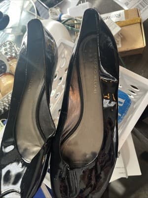 antonio melani black flats toe cutout gloss 10 medium - Thumbnail 6