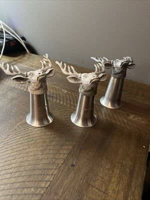 3 Jägermeister Stag Head Shot Glasses Metal - Image 1