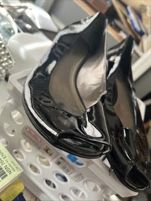 antonio melani black flats toe cutout gloss 10 medium - Thumbnail 4