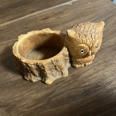 Vintage Owl And Tree Stump Faux Wood Brown Planter CAP 1981 Home Decor - Thumbnail 2