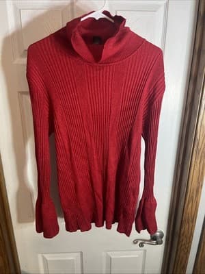 Womens Ashley Stewart Size 26 Or 3XL red Sweater Turtleneck Rayon/poly Sleeves - Image 1