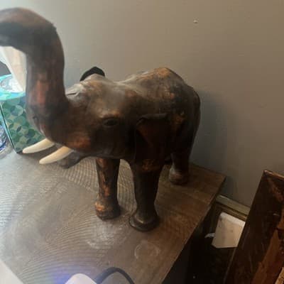 LEATHER MACHE ELEPHANT - Hand Crafted in India - 14" h x 14" l w - - Image 1