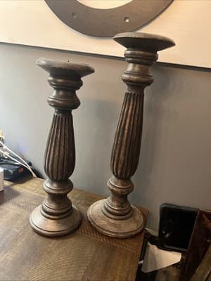 wooden candle holders vintage 15” And 17.5” Tall Set - Thumbnail 4