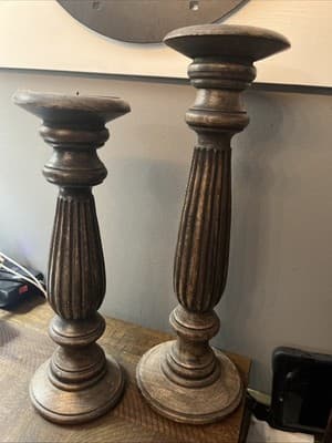 wooden candle holders vintage 15” And 17.5” Tall Set - Image 1
