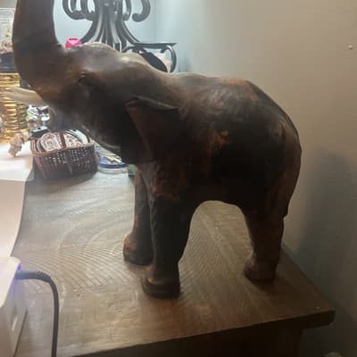 LEATHER MACHE ELEPHANT - Hand Crafted in India - 14" h x 14" l w - - Thumbnail 3