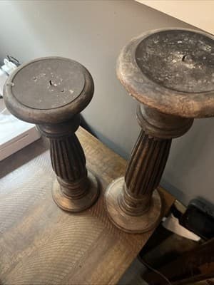 wooden candle holders vintage 15” And 17.5” Tall Set - Thumbnail 3