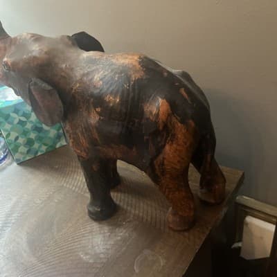 LEATHER MACHE ELEPHANT - Hand Crafted in India - 14" h x 14" l w - - Thumbnail 4