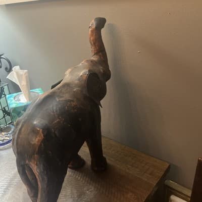 LEATHER MACHE ELEPHANT - Hand Crafted in India - 14" h x 14" l w - - Thumbnail 6