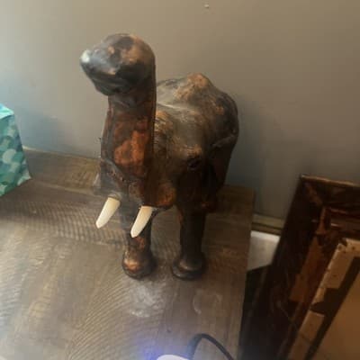 LEATHER MACHE ELEPHANT - Hand Crafted in India - 14" h x 14" l w - - Thumbnail 2