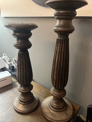 wooden candle holders vintage 15” And 17.5” Tall Set - Thumbnail 2